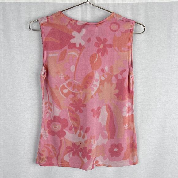 Vintage Joseph A Top Groovy Floral Tank Pink Silk Rave Festival Artsy Maximalist - Picture 3 of 6